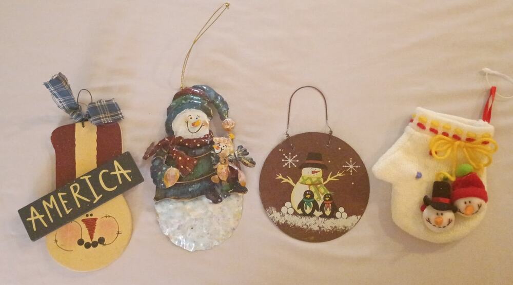 Lot of 4: Folksy Primitive Country Christmas Tree Ornaments with Hangers